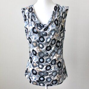 Jennie & Marlis Grey Black White Circle Cowl Neck Sleeveless Blouse Medium